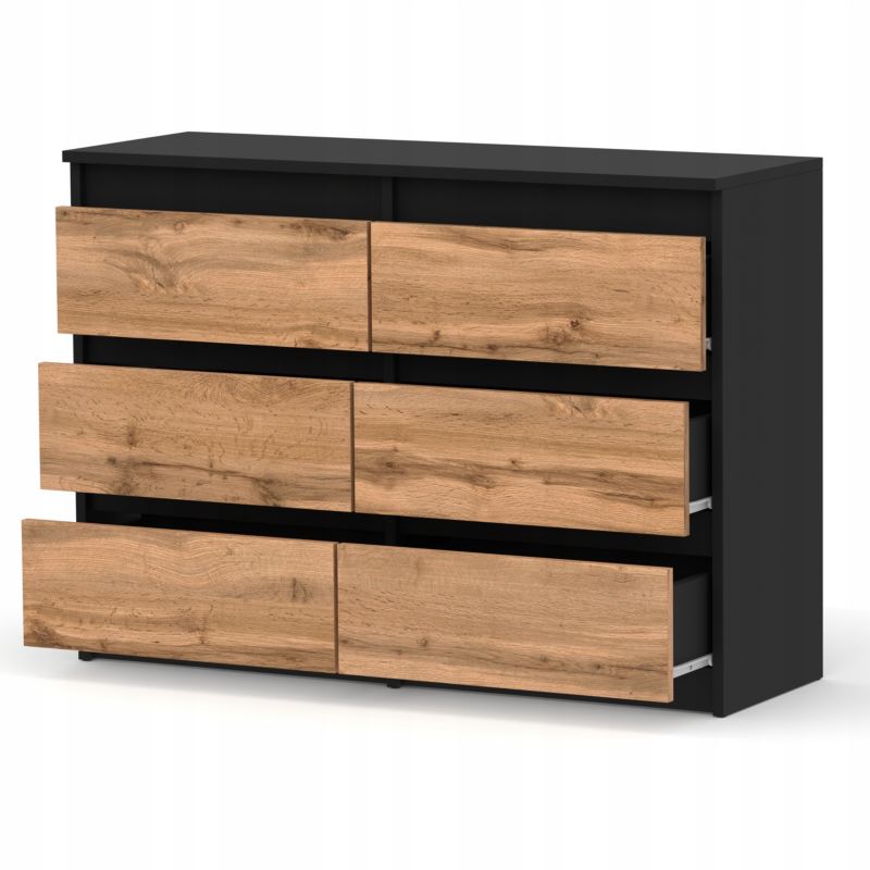 Kommode med 6 Skuffer Sort Mat Eg Wotan 100x33,5x71,5 cm