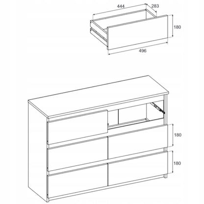 Kommode med 6 Skuffer Sort Mat Eg Wotan 100x33,5x71,5 cm