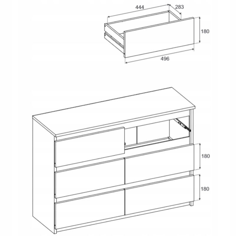 Kommode med 6 Skuffer Sort Mat Eg Wotan 100x33,5x71,5 cm