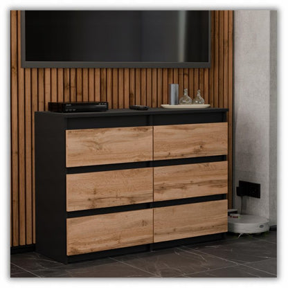 Kommode med 6 Skuffer Sort Mat Eg Wotan 100x33,5x71,5 cm