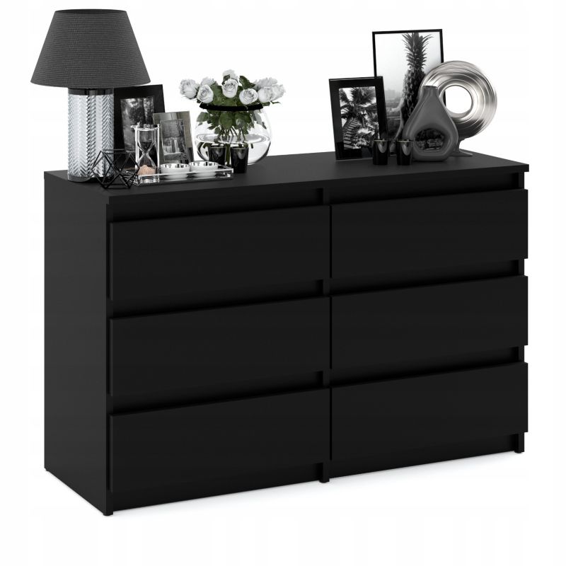 Kommode med 6 skuffer Sort Mat 100x33,5x71,5 cm
