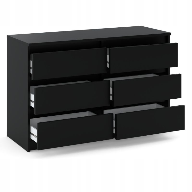 Kommode med 6 skuffer Sort Mat 100x33,5x71,5 cm