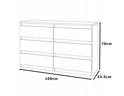 Kommode med 6 Skuffer Egetræ Sonoma 100x33,5x71,5 cm Mat