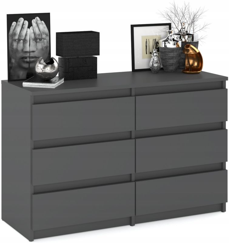 Kommode med 6 Skuffer Mat Grå 100x33,5x71,5 cm