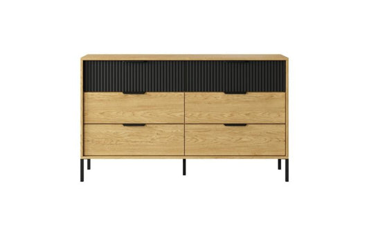 Kommode med seks skuffer Bettso Norden 138 cm delvist rillede fronter i Baltic eg, 1 stk.