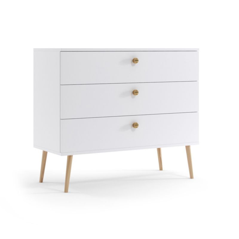 Kommode med skuffer Bettso Ikon 100 cm med snorhåndtag på høje ben i hvid eg, 1 stk.