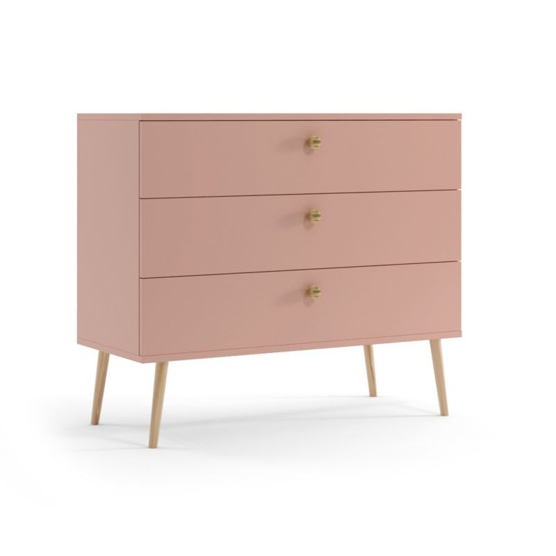 Kommode med skuffer Bettso Ikon 100 cm med snorhåndtag på høje ben, pink, 1 stk.
