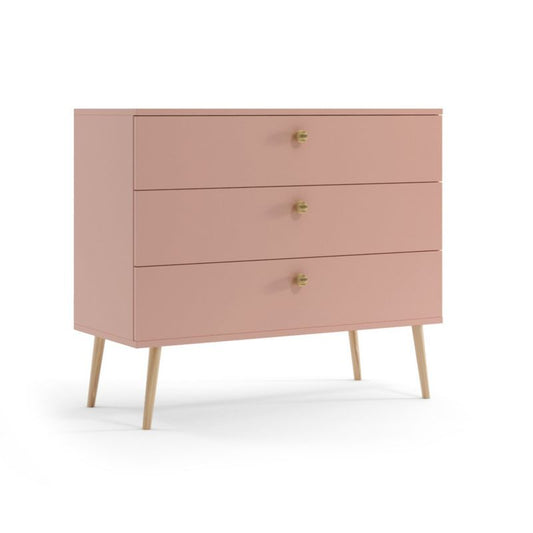 Kommode med skuffer Bettso Ikon 100 cm med snorhåndtag på høje ben, pink, 1 stk.