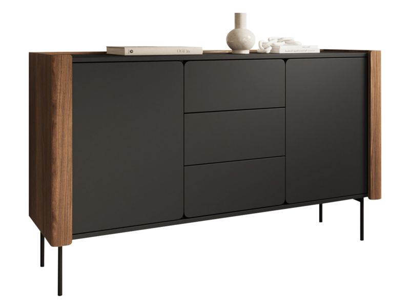 Komoda med Skuffer Wrap KSZ141 Valnød/Varmia Sort 142 cm