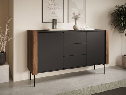 Komoda med Skuffer Wrap KSZ141 Valnød/Varmia Sort 142 cm