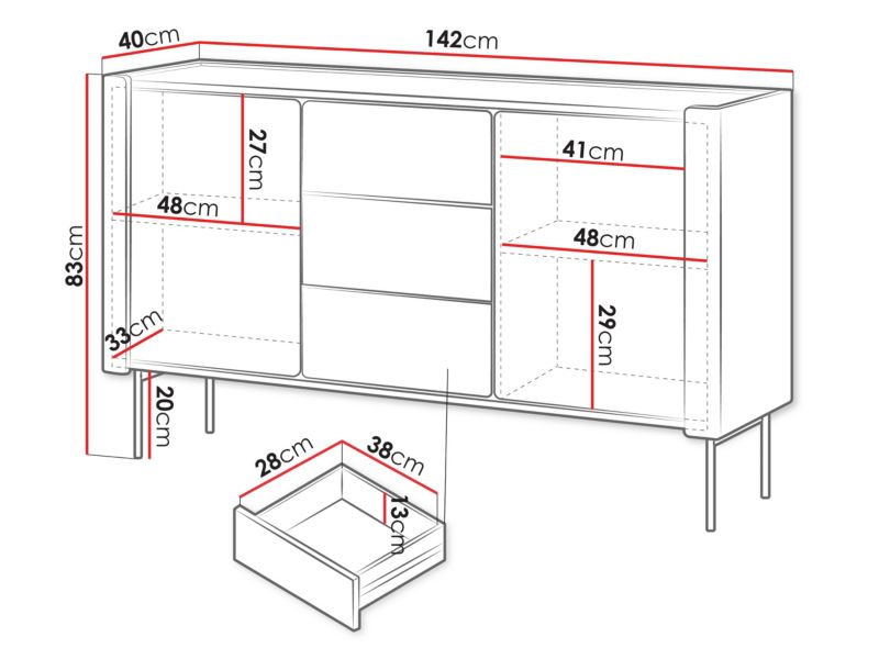 Komoda med Skuffer Wrap KSZ141 Valnød/Varmia Sort 142 cm