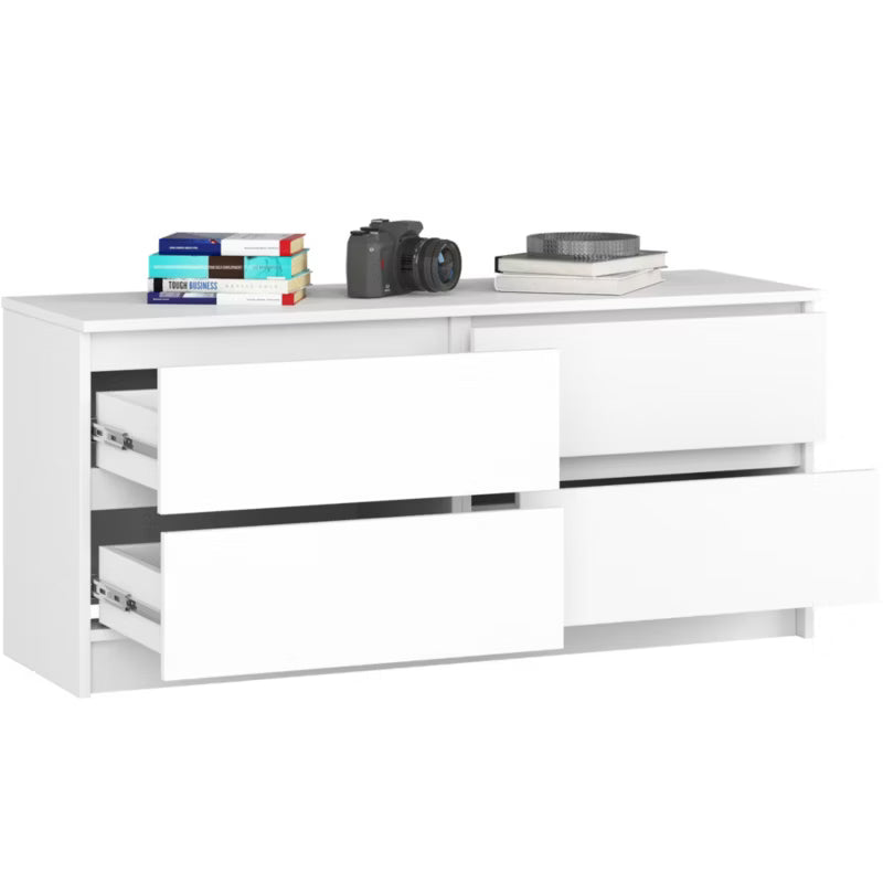 Komode K120 120x40x55 cm 4 Skuffer Hvid Mat