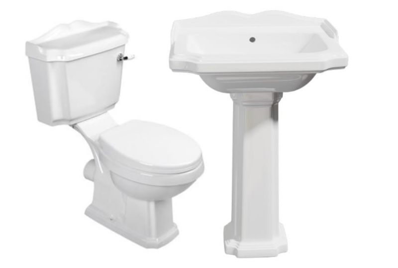 Kompakt WC med Håndvask på Søjle Retro Duroplast Sæde 76x48x86 cm