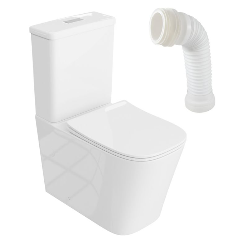 Kompakt Toilet Uden Brættekant med Blødtlukkende Sæde Hvid 64x37x85 cm 5900378343974