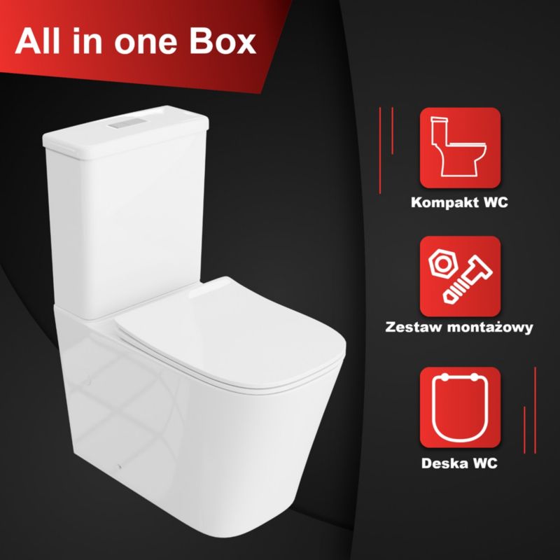 Kompakt Toilet Uden Brættekant med Blødtlukkende Sæde Hvid 64x37x85 cm 5900378343974