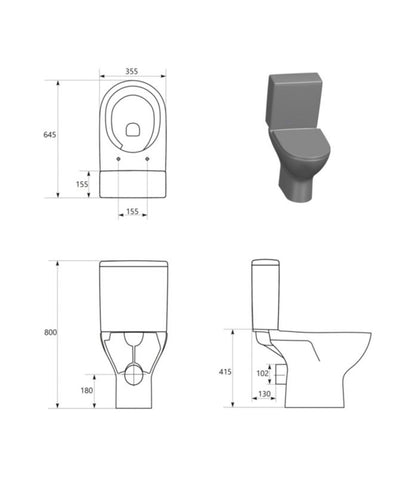 Kompakt Toilet Trevi Vortex Hvid 64,5x35,5x80 cm Vandbesparende
