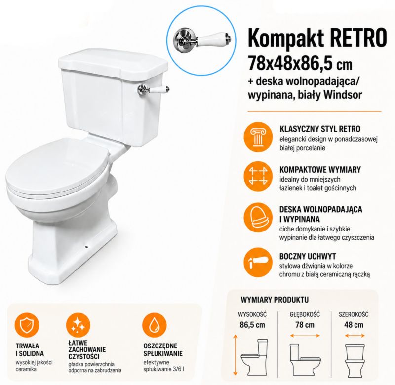 Kompakt WC Retro Træsæde Fyrretræsfinér 78 x 48 x 86,5 cm