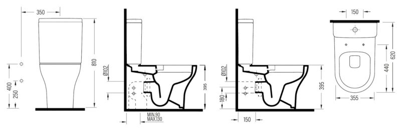 Kompakt WC Oval med Bidet Funktion Varmt og Koldt Vand Soft Close Sæde 81x62x35,5 cm