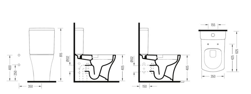 Kompakt WC med Bidetfunktion Ronin Square 81,5x62,5x35 cm Hvid