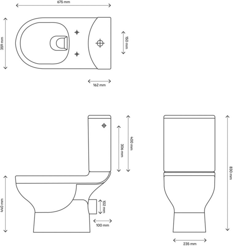 Kompakt WC GoodHome Cavally uden kant, vandret 3/6 l med softclose-sæde