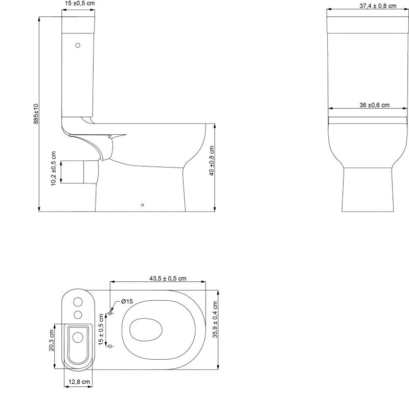 Kompakt WC Cavally med Håndvask 885 mm Hvid