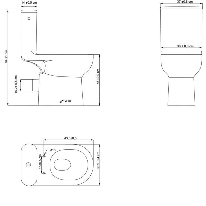 Kompakt Toilet Cavally Hvid Høj Model Keramisk 36x65 cm
