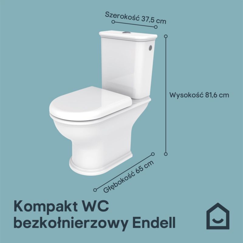 Kompakt Toilet Endell Wirowy 65x37,5x80,6 cm Hvid med Blødtlukkende Sæde