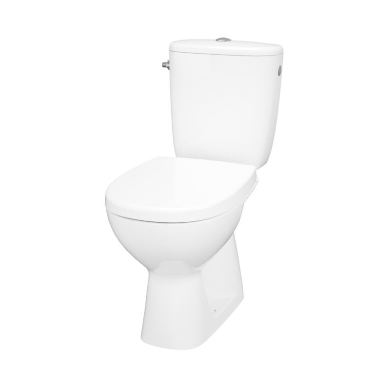 Kompakt toilet Kamori uden forkant med duroplastsæde lodret udløb hvid