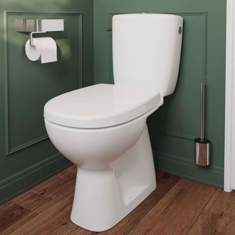 Kompakt toilet Kamori uden forkant med duroplastsæde lodret udløb hvid