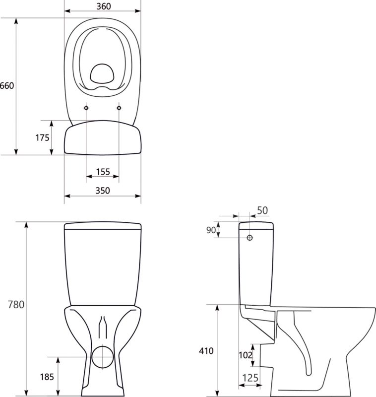 Kompakt Toilet Kamori Uden Kant 36x66,5 cm Hvid med Duroplast Sæde