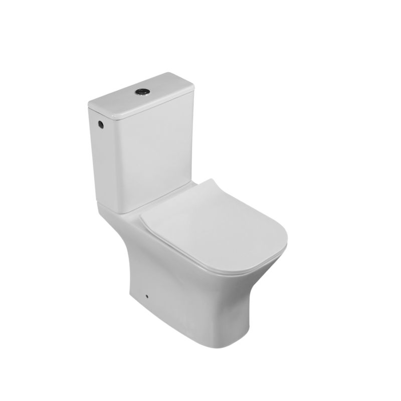Kompakt Toilet Firkantet Uden Skyllekant Hvid Højglans 65x36 cm