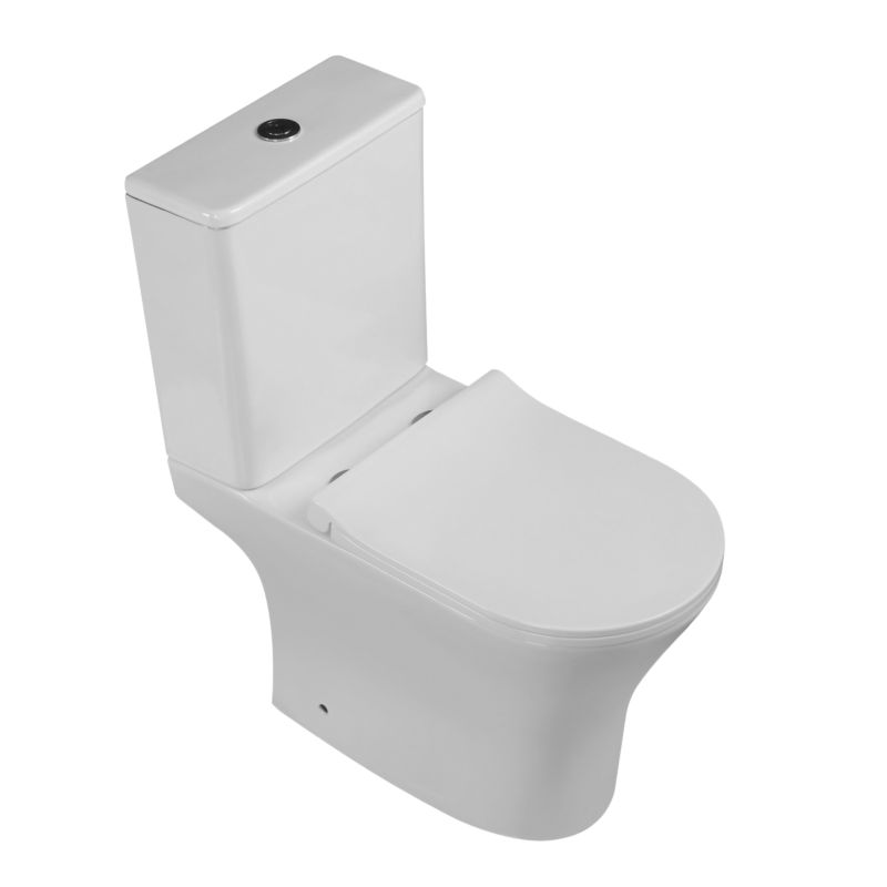 Kompakt Toilet Rundt Kantløst Hvidt 36x64 cm med Softclose Sæde