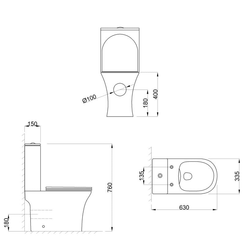 Kompakt Toilet Rundt Kantløst Hvidt 36x64 cm med Softclose Sæde