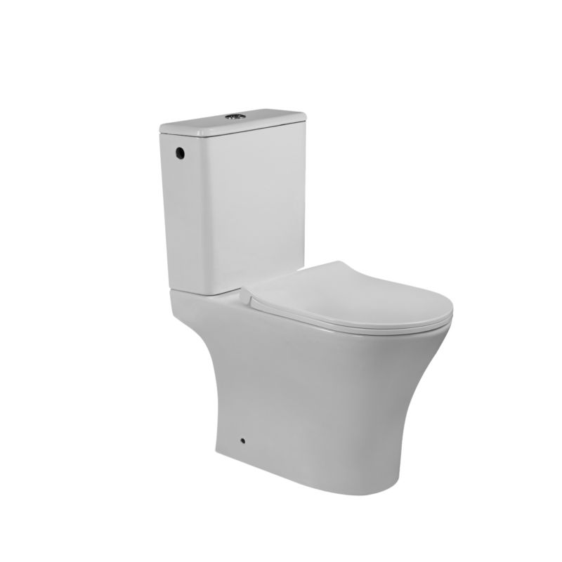 Kompakt Toilet Rundt Uden Skyllekant med Blødtlukkende Sæde Hvid 64x36x78,5 cm