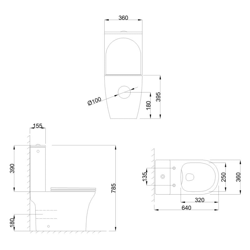 Kompakt Toilet Rundt Uden Skyllekant med Blødtlukkende Sæde Hvid 64x36x78,5 cm