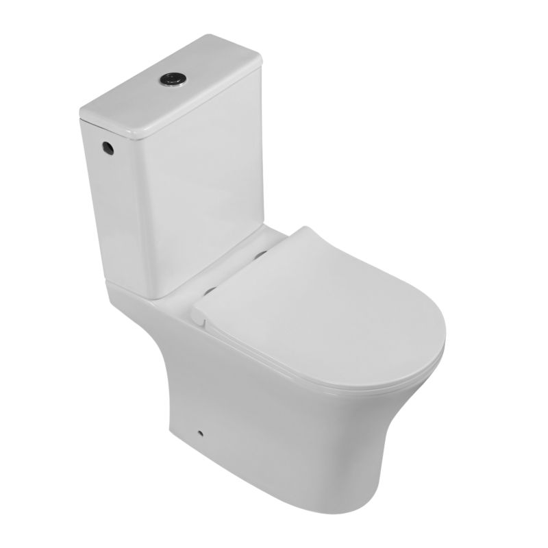Kompakt Toilet Rundt Uden Skyllekant med Blødtlukkende Sæde Hvid 64x36x78,5 cm