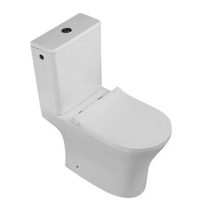 Kompakt Toilet Rundt Uden Skyllekant med Blødtlukkende Sæde Hvid 64x36x78,5 cm