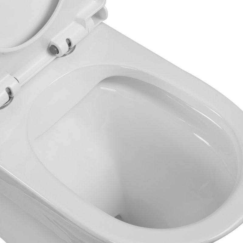 Kompakt Toilet Rundt Uden Skyllekant med Blødtlukkende Sæde Hvid 64x36x78,5 cm