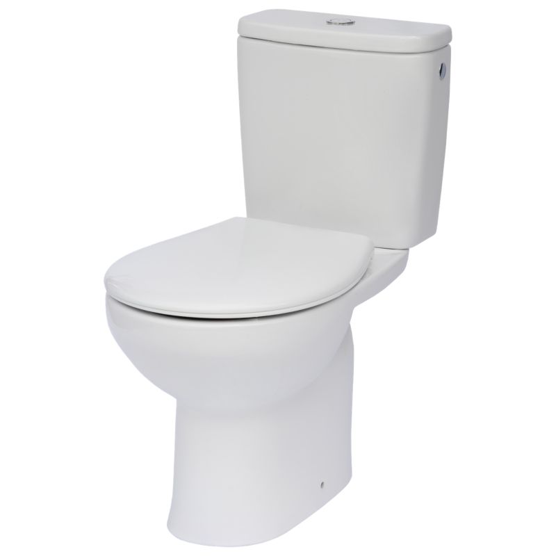 Kompakt Toilet Uden Kant 65,5x35x76 cm Hvid med Blødt Lukkende Sæde Lodret Afløb