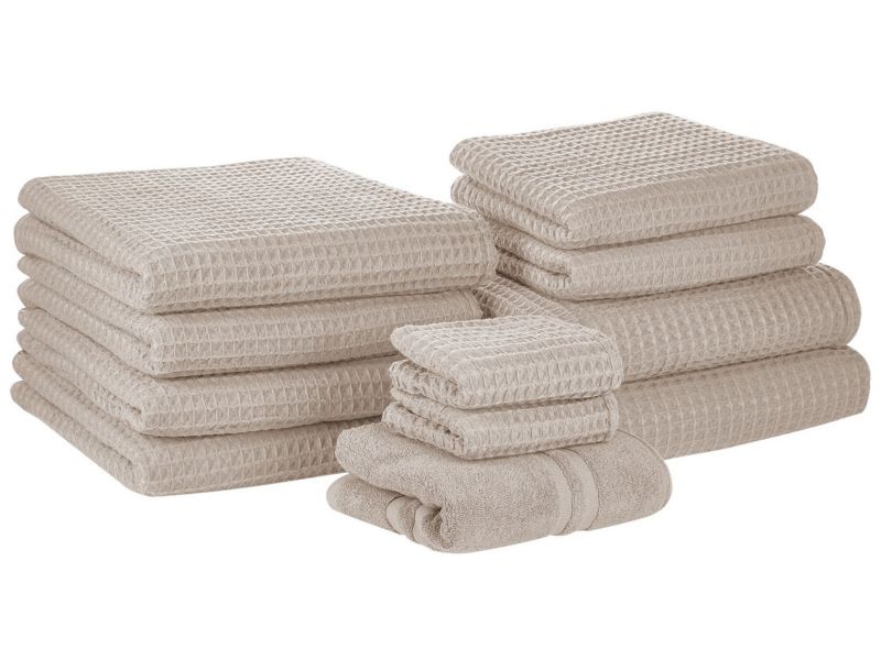 Sæt med 11 Areora bomuldshåndklæder i beige, 1 sæt