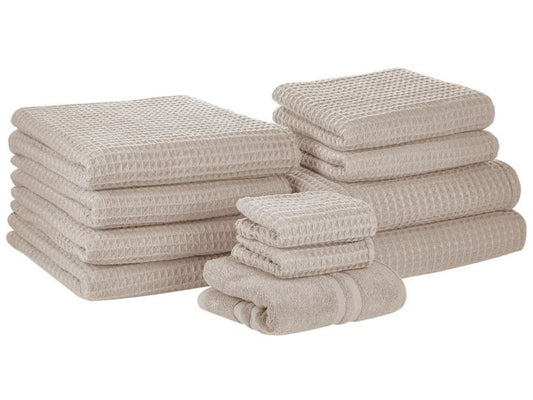 Sæt med 11 Areora bomuldshåndklæder i beige, 1 sæt