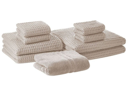 Sæt med 9 Areora bomuldshåndklæder i beige, 1 sæt