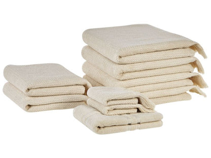 Sæt med 9 håndklæder Atiu bomuld frotte beige 1 sæt