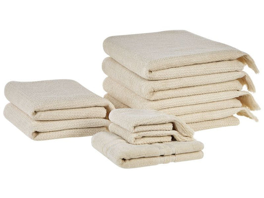 Sæt med 9 håndklæder Atiu bomuld frotte beige 1 sæt