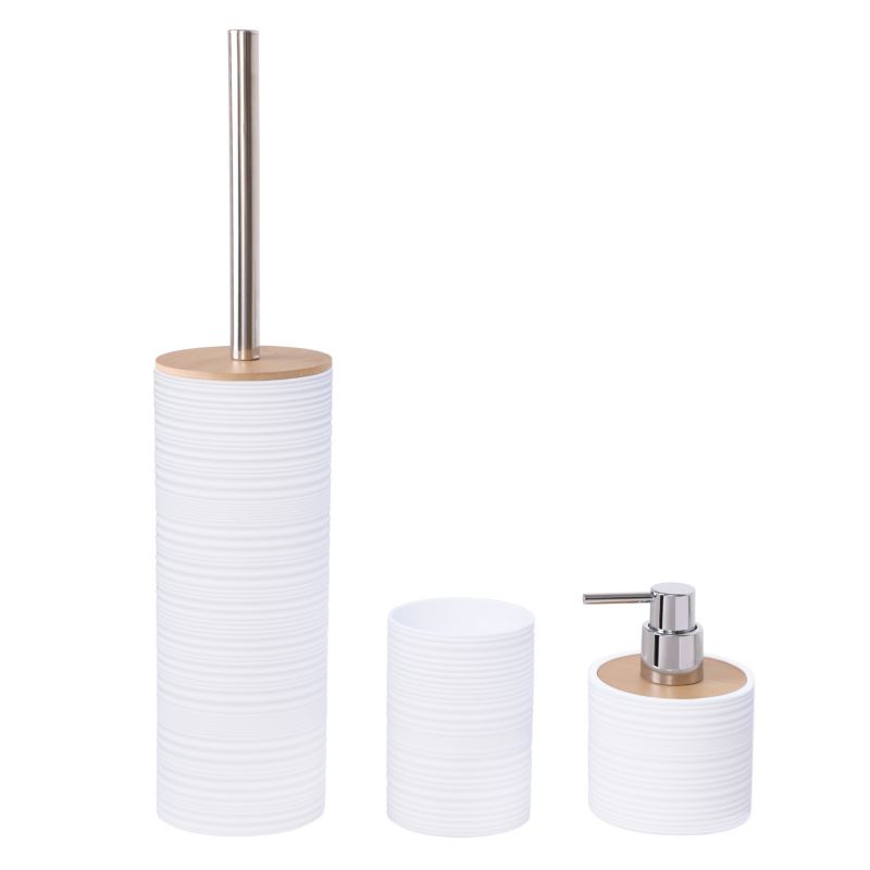 Badeværelsessæt 3 Dele Hvid Bambus 25x25x45 cm | 5904202158901