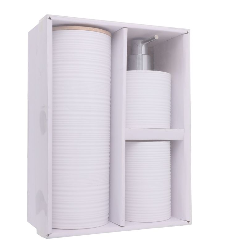 Badeværelsessæt 3 Dele Hvid Bambus 25x25x45 cm | 5904202158901