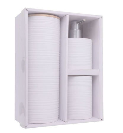 Badeværelsessæt 3 Dele Hvid Bambus 25x25x45 cm | 5904202158901