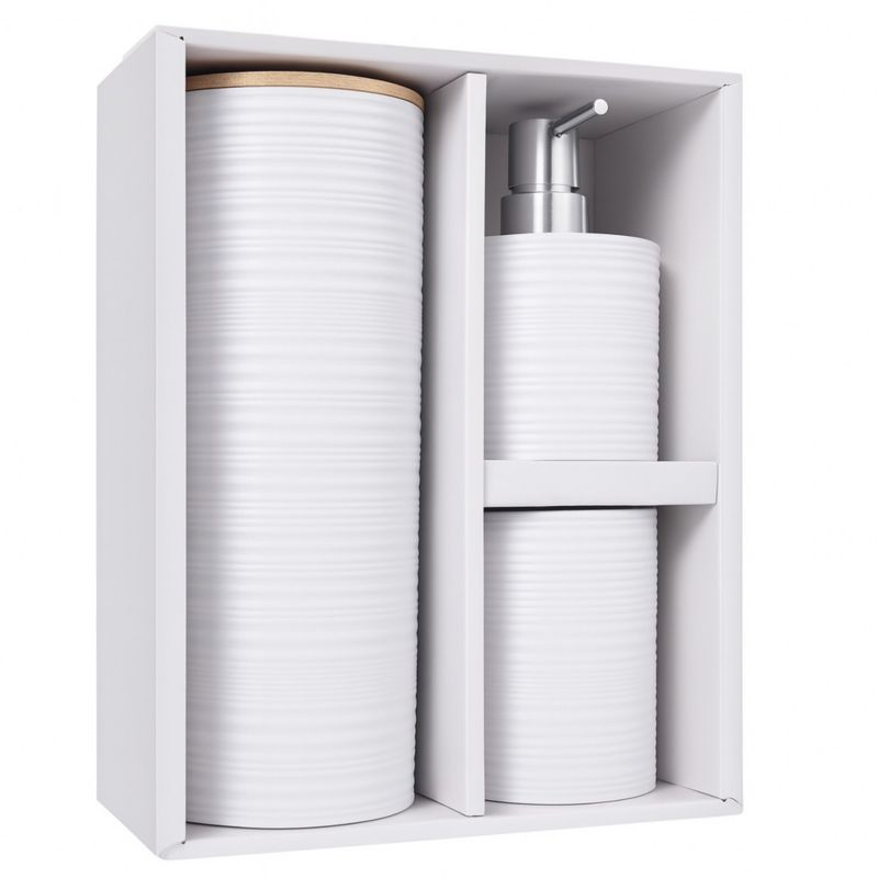 Badeværelsessæt 3 Dele Hvid Bambus 25x25x45 cm | 5904202158901