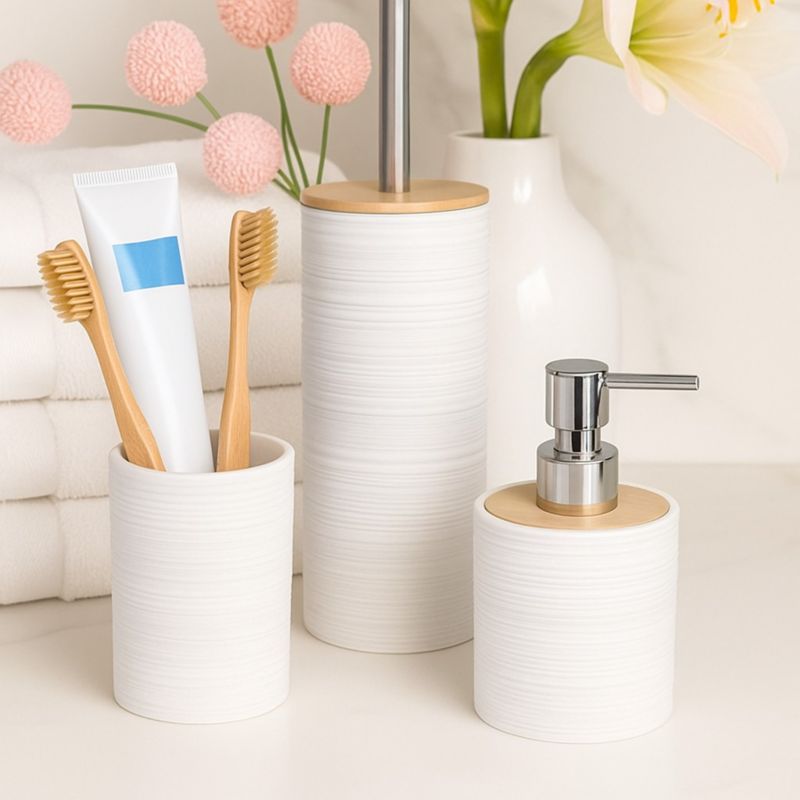 Badeværelsessæt 3 Dele Hvid Bambus 25x25x45 cm | 5904202158901