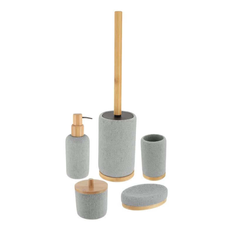 Badeværelsessæt Solena Grå Kunstharpiks og Bambus 42,5x11,5x11,5 cm 5 Dele